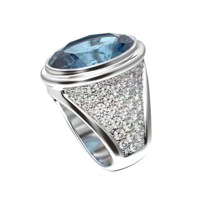 Signature Ring - Aquamarine & Moissanite- 925 Silver