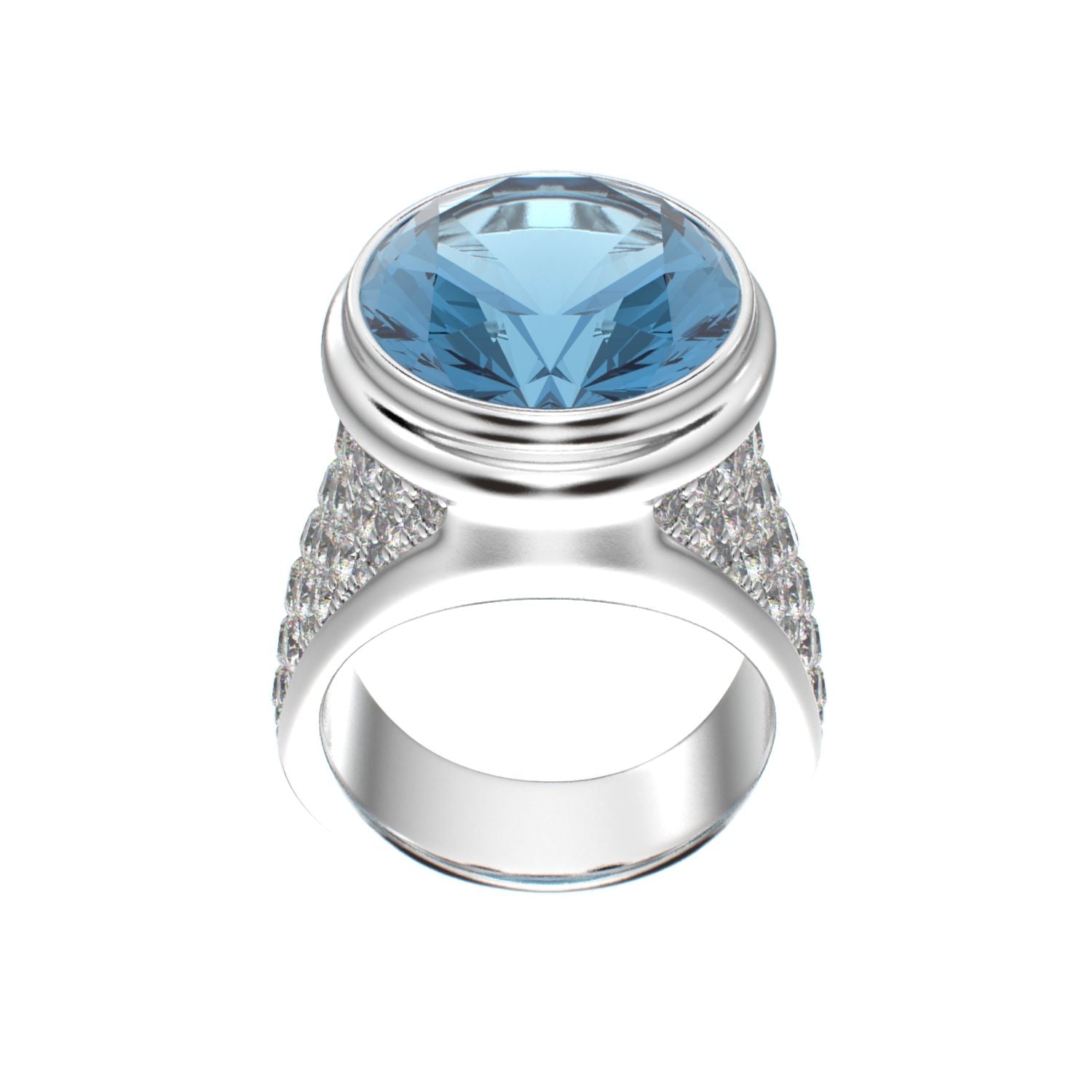 Signature Ring - Aquamarine & Moissanite - 925 Silver - BeckonJewel