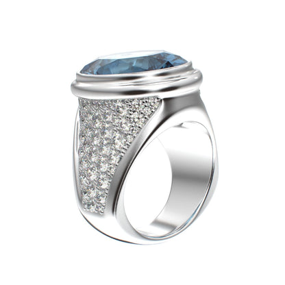 Signature Ring - Aquamarine & Moissanite- 925 Silver