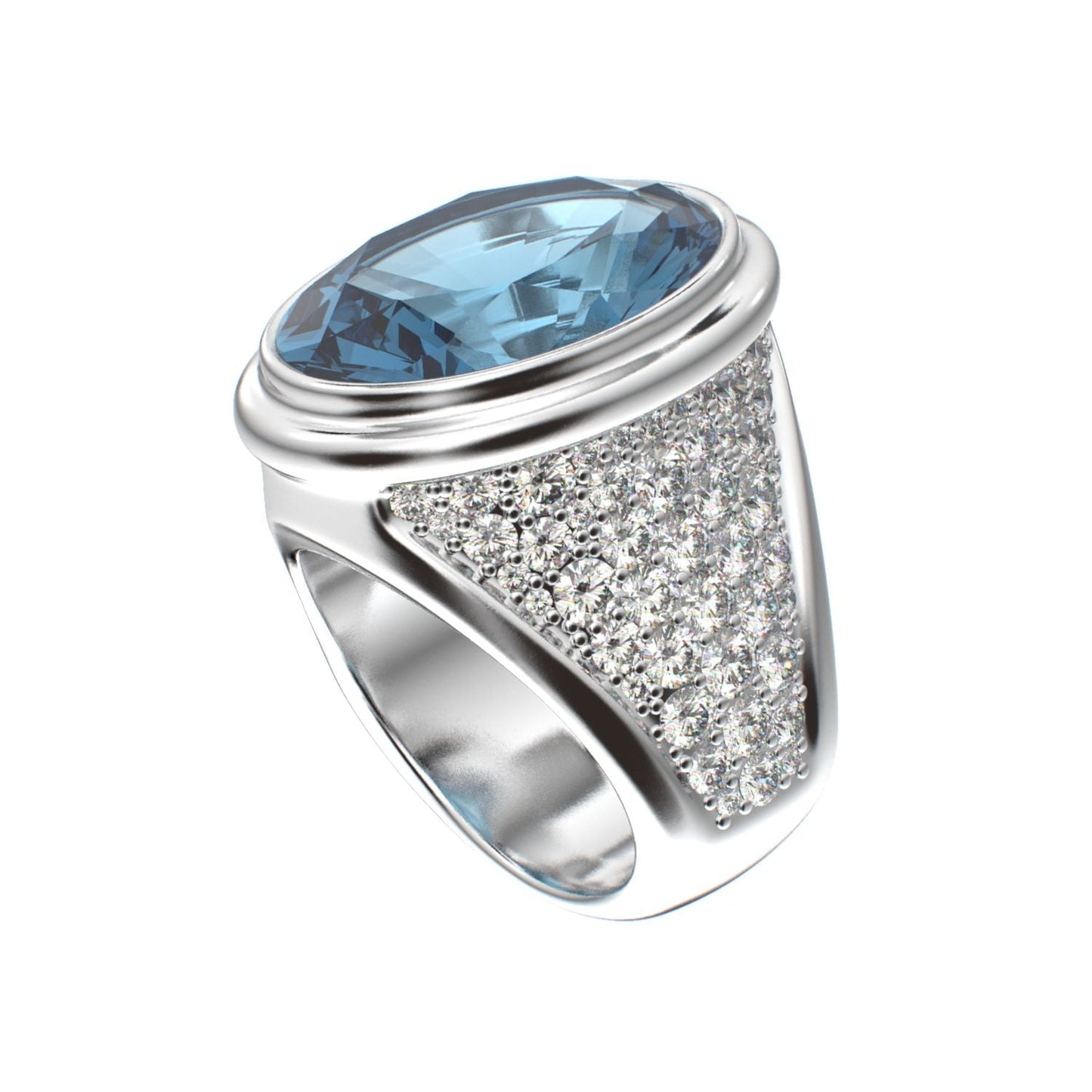 Signature Ring - Aquamarine & Moissanite- 925 Silver