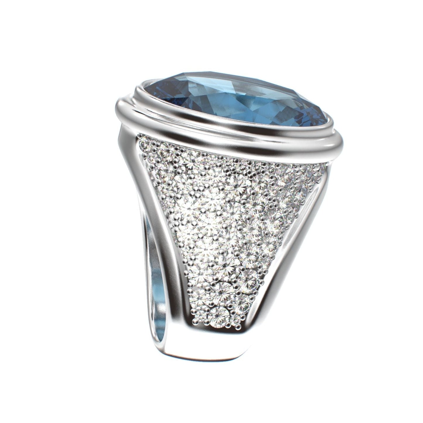 Signature Ring - Aquamarine & Moissanite- 925 Silver