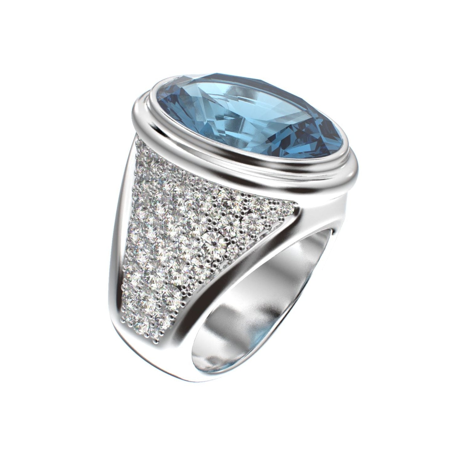 Signature Ring - Aquamarine & Moissanite- 925 Silver