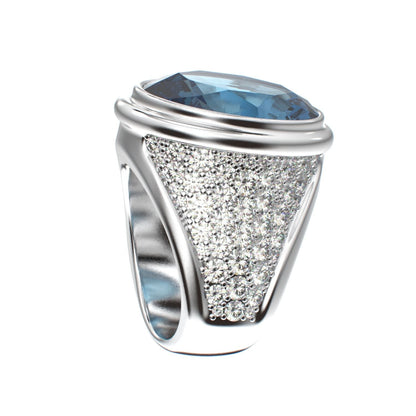 Signature Ring - Aquamarine & Moissanite- 925 Silver