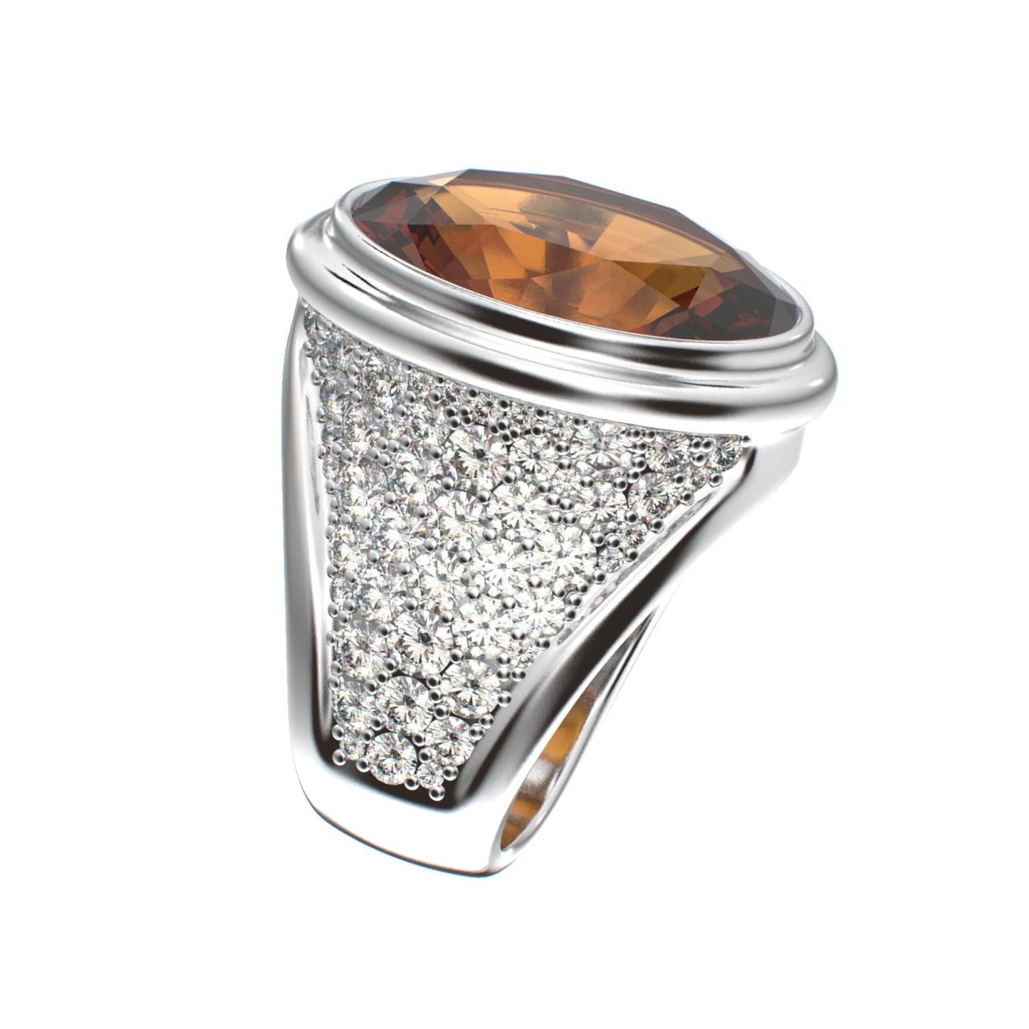 Signature Ring - Citrine & Moissanites - 925 Silver - BeckonJewel