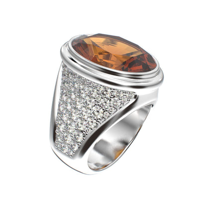 Signature Ring - Citrine & Moissanites - 925 Silver - BeckonJewel