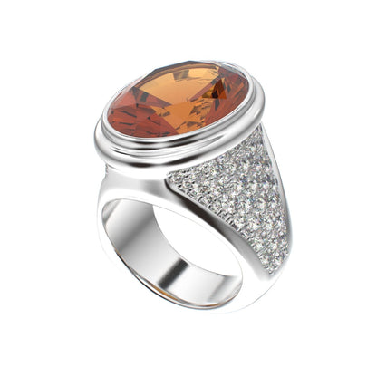 Signature Ring - Citrine & Moissanites - 925 Silver - BeckonJewel