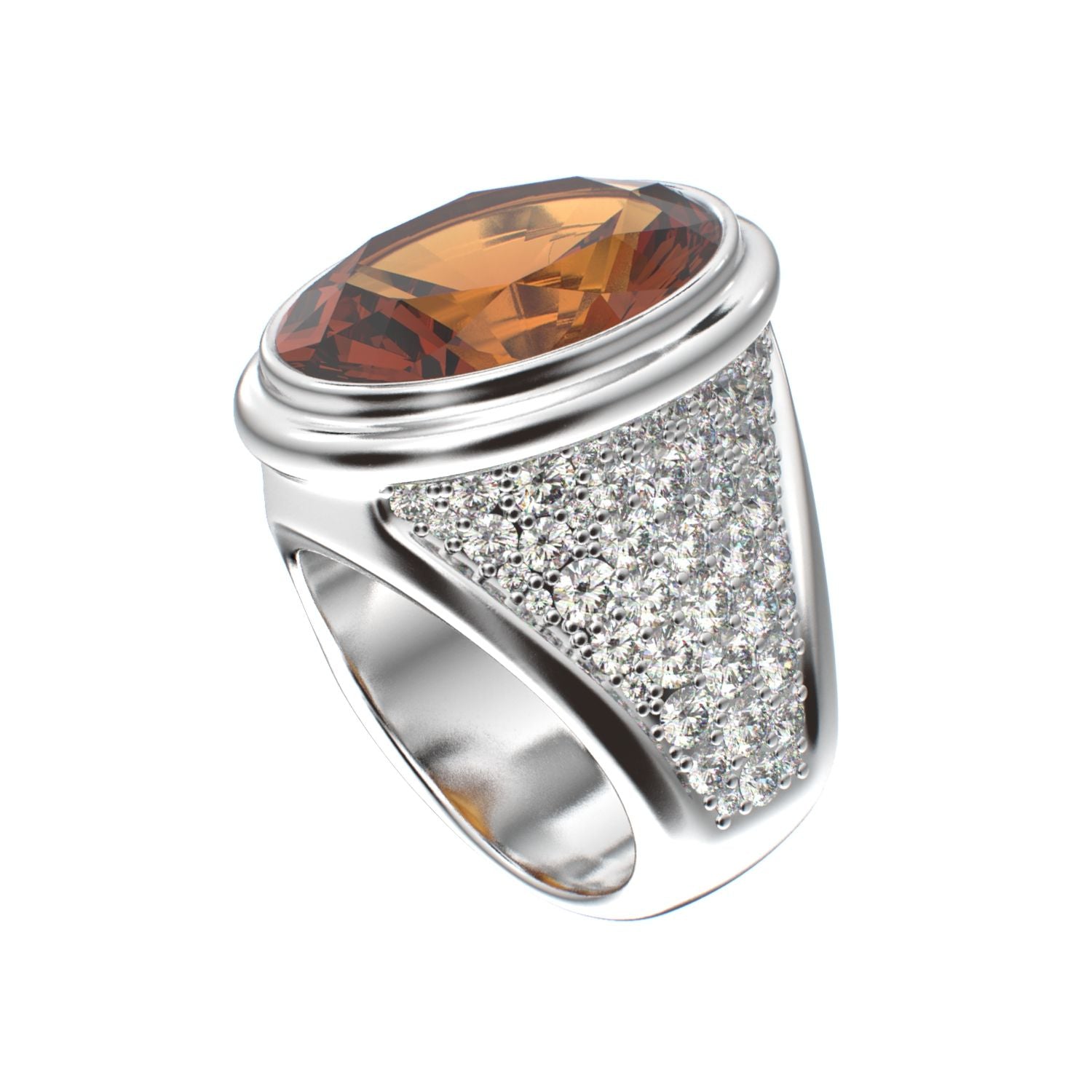 Signature Ring - Citrine & Moissanites - 925 Silver - BeckonJewel