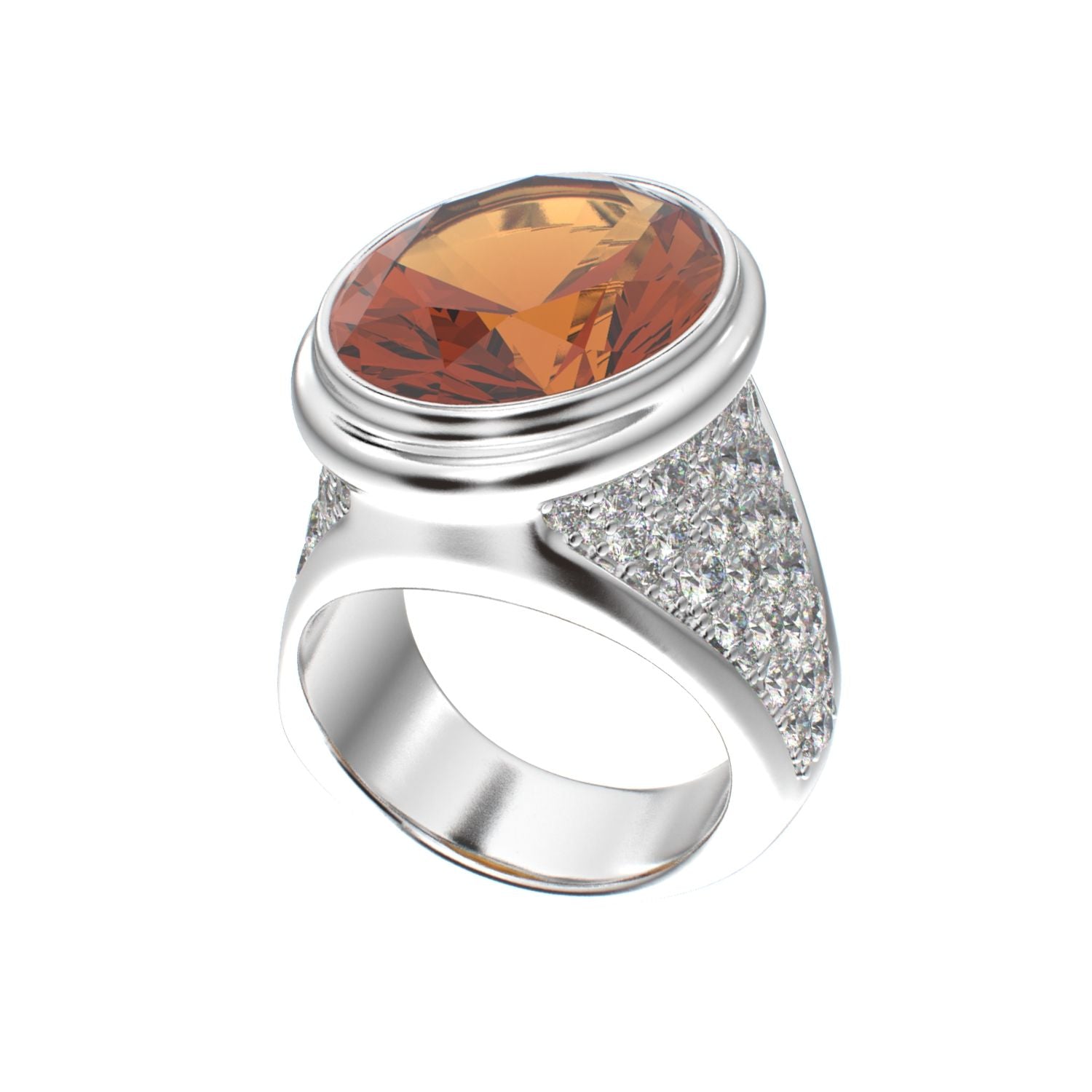 Signature Ring - Citrine & Moissanites - 925 Silver - BeckonJewel