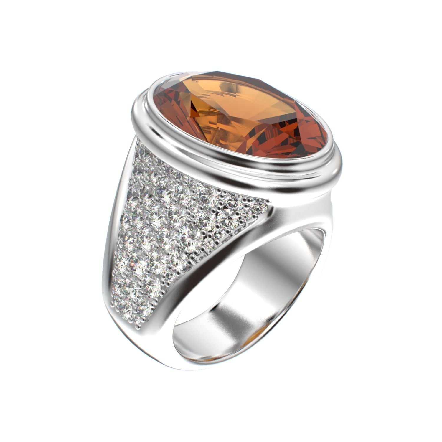 Signature Ring - Citrine & Moissanites - 925 Silver - BeckonJewel