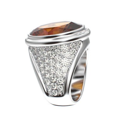 Signature Ring - Citrine & Moissanites - 925 Silver - BeckonJewel