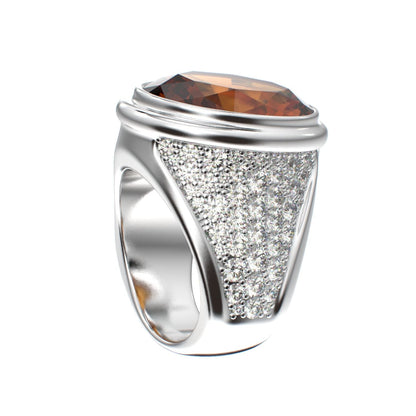 Signature Ring - Citrine & Moissanites - 925 Silver - BeckonJewel