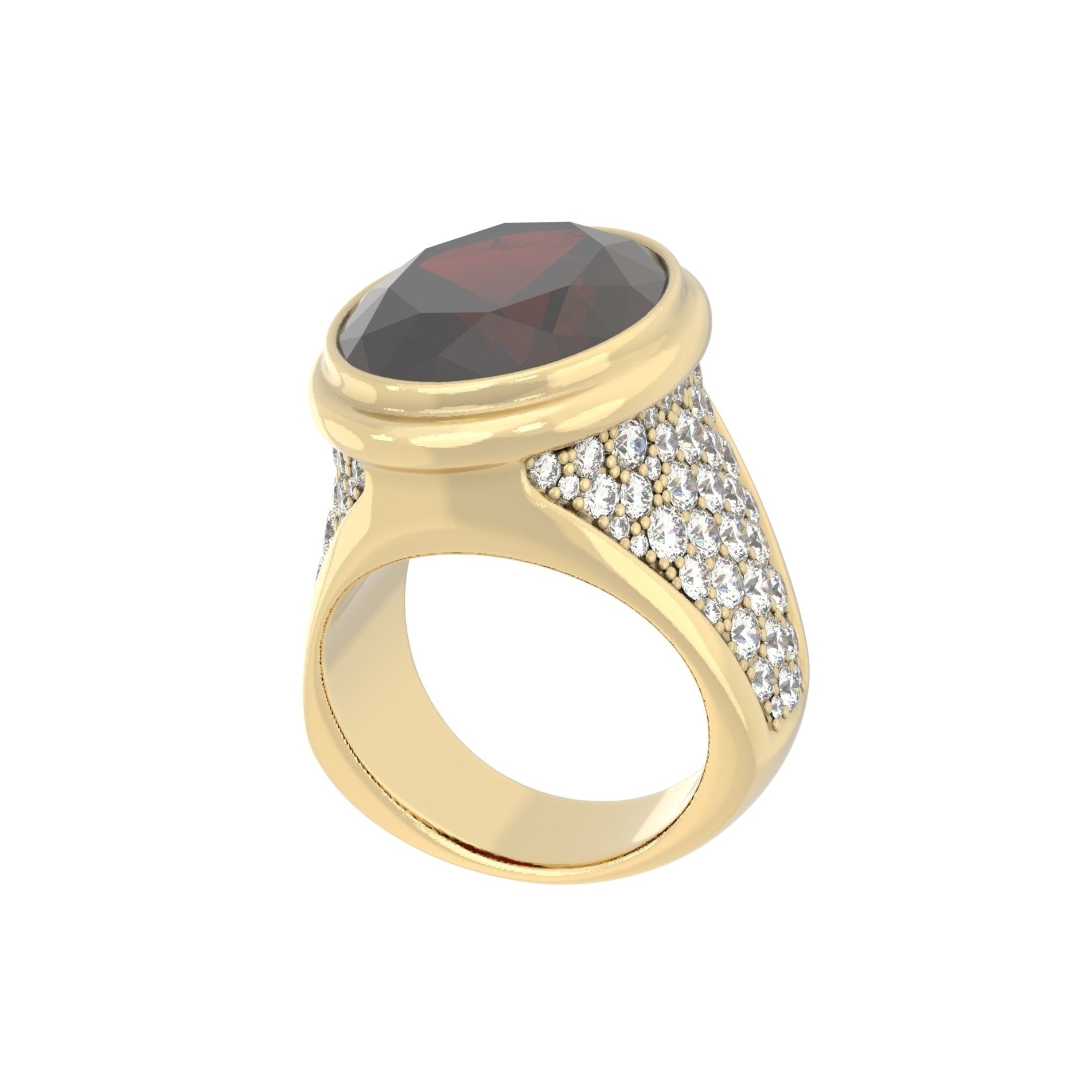 Signature Ring - Handcrafted 9ct Yellow Gold - Garnet & Moissanite - BeckonJewel