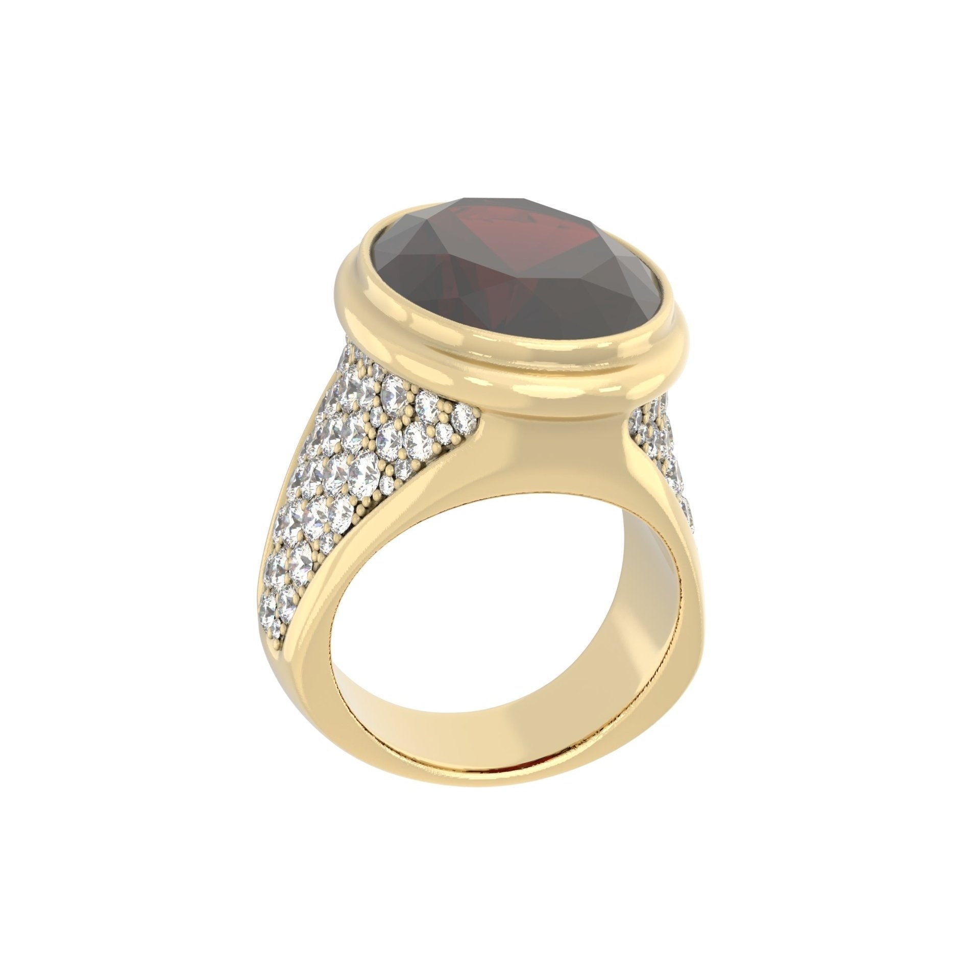 Signature Ring - Handcrafted 9ct Yellow Gold - Garnet & Moissanite - BeckonJewel