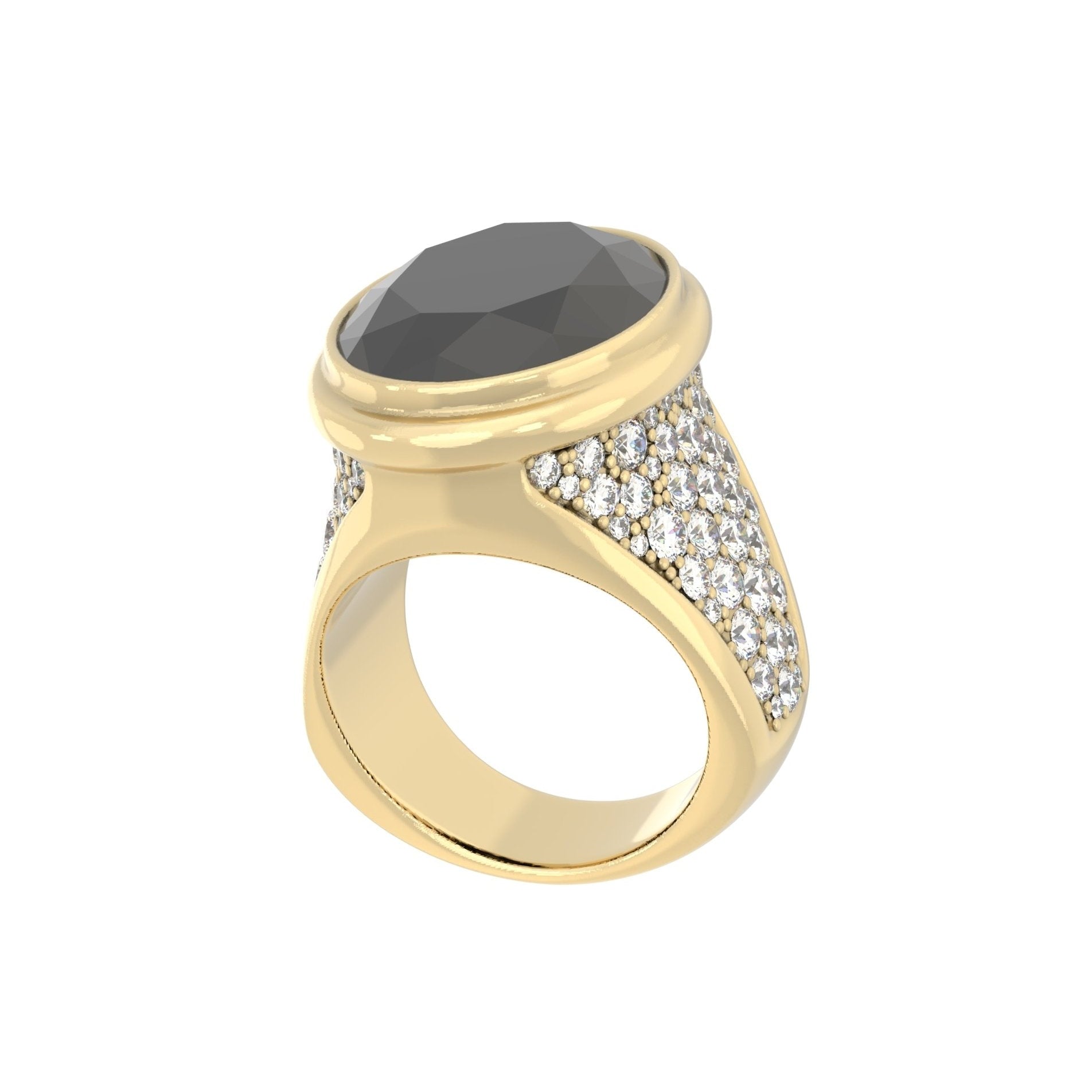 Signature Ring - Handcrafted 9ct Yellow Gold - Onyx & Moissanite - BeckonJewel