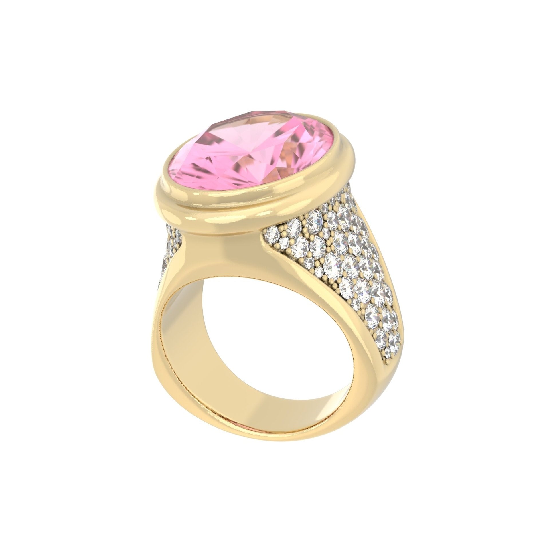 Signature Ring - Handcrafted 9ct Yellow Gold - Rose Quartz & Pink Moissanite - BeckonJewel