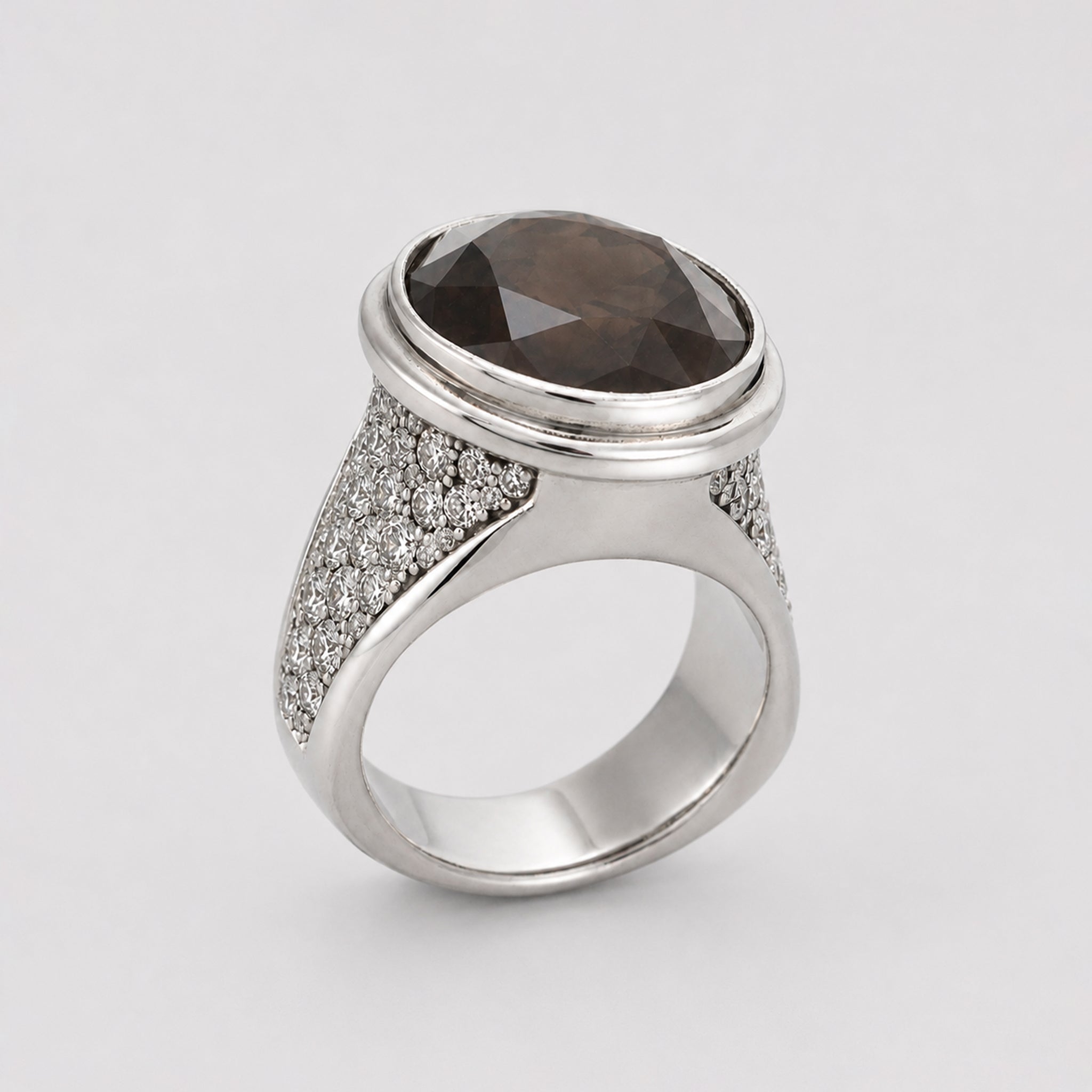 Signature Ring - Handcrafted Sterling Silver - Smokey Quartz & Moissanite - BeckonJewel
