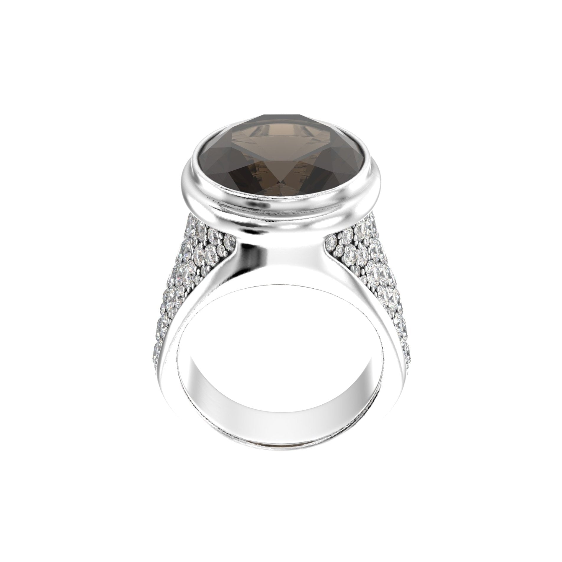 Signature Ring - Handcrafted Sterling Silver - Smokey Quartz & Moissanite - BeckonJewel