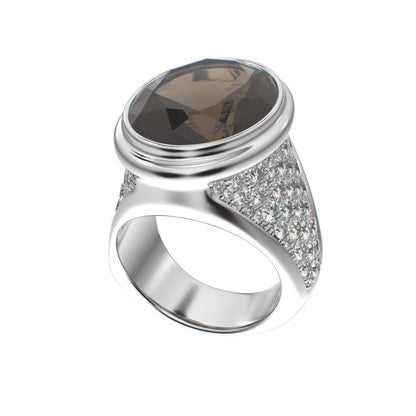 Signature Ring - Smokey quartz & Moissanite - 925 Silver - BeckonJewel