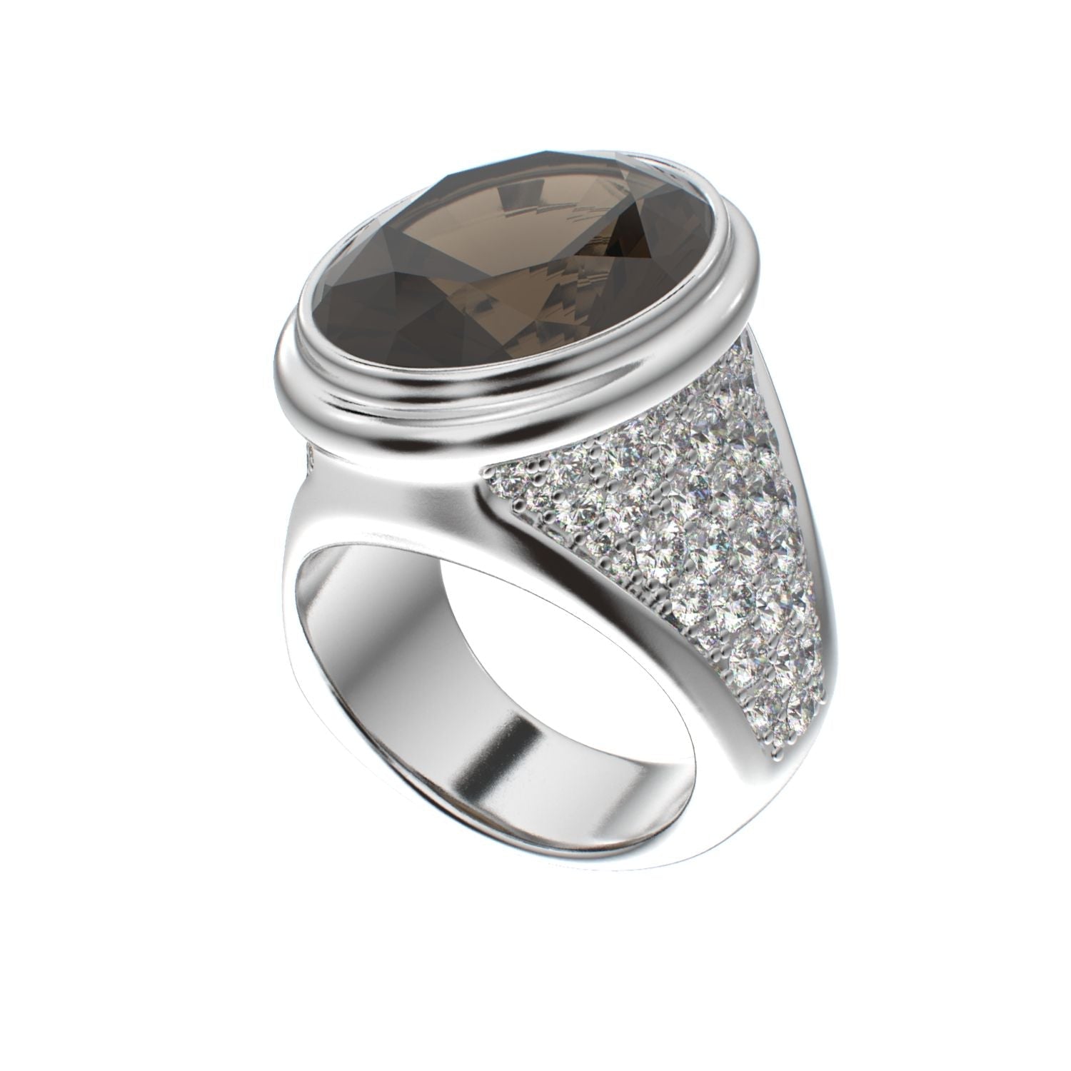 Signature Ring - Smokey quartz & Moissanite - 925 Silver - BeckonJewel