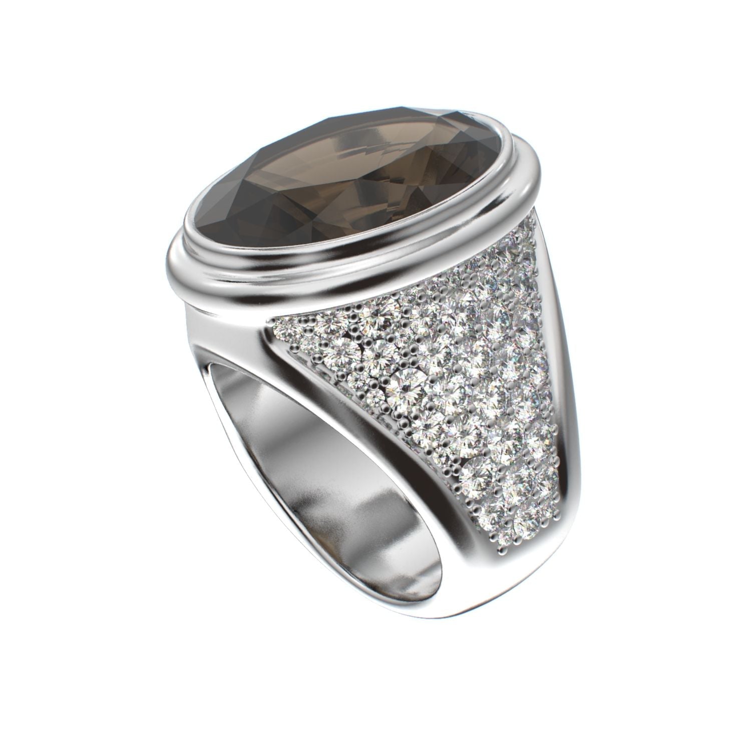 Signature Ring - Smokey quartz & Moissanite - 925 Silver - BeckonJewel