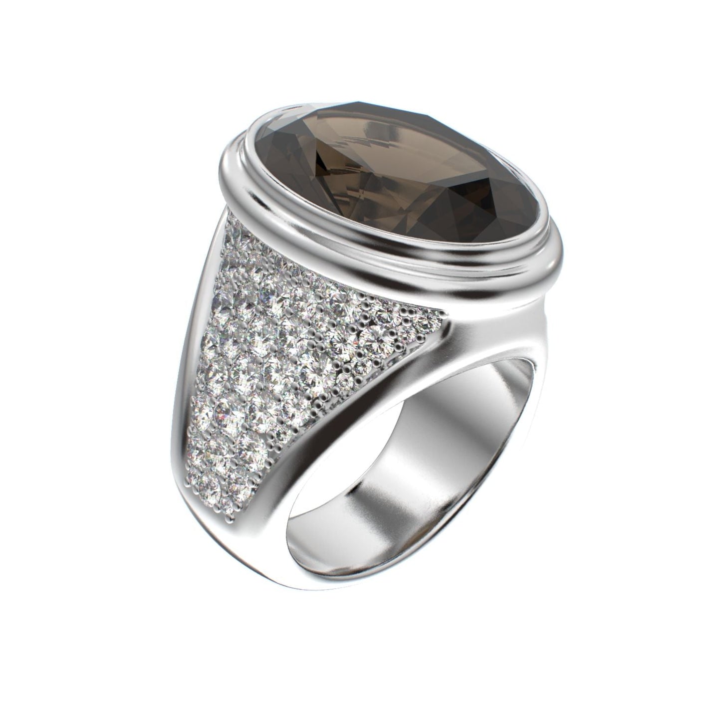 Signature Ring - Smokey quartz & Moissanite - 925 Silver - BeckonJewel