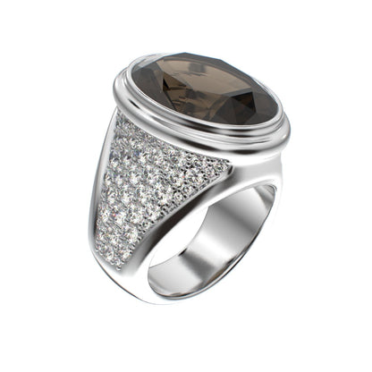 Signature Ring - Smokey quartz & Moissanite - 925 Silver - BeckonJewel