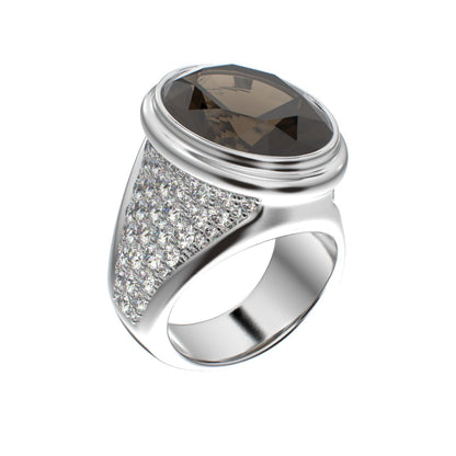 Signature Ring - Smokey quartz & Moissanite - 925 Silver - BeckonJewel