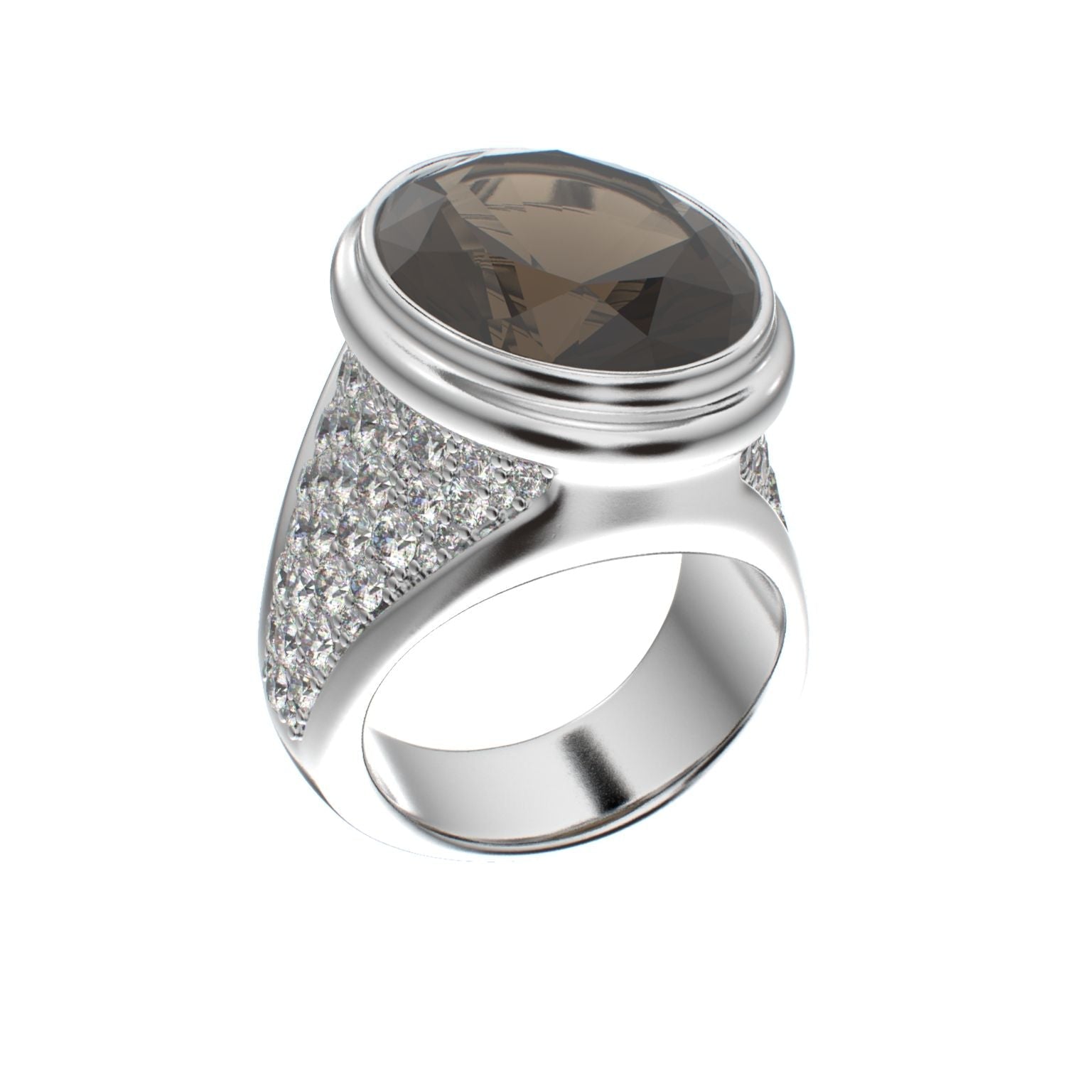 Signature Ring - Smokey quartz & Moissanite - 925 Silver - BeckonJewel