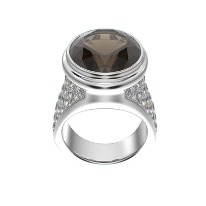 Signature Ring - Smokey quartz & Moissanite - 925 Silver - BeckonJewel