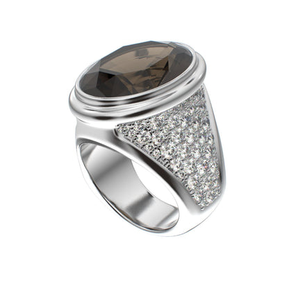 Signature Ring - Smokey quartz & Moissanite - 925 Silver - BeckonJewel