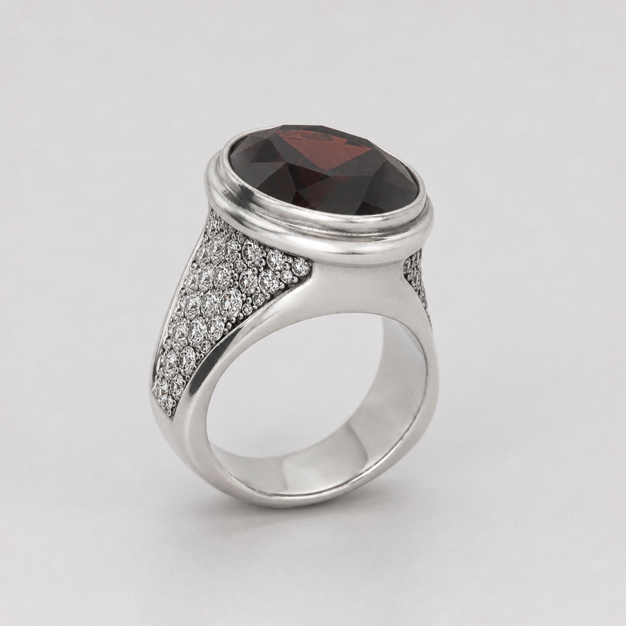 Signature Ring – Sterling Silver with Garnet & Pavé Moissanite - BeckonJewel