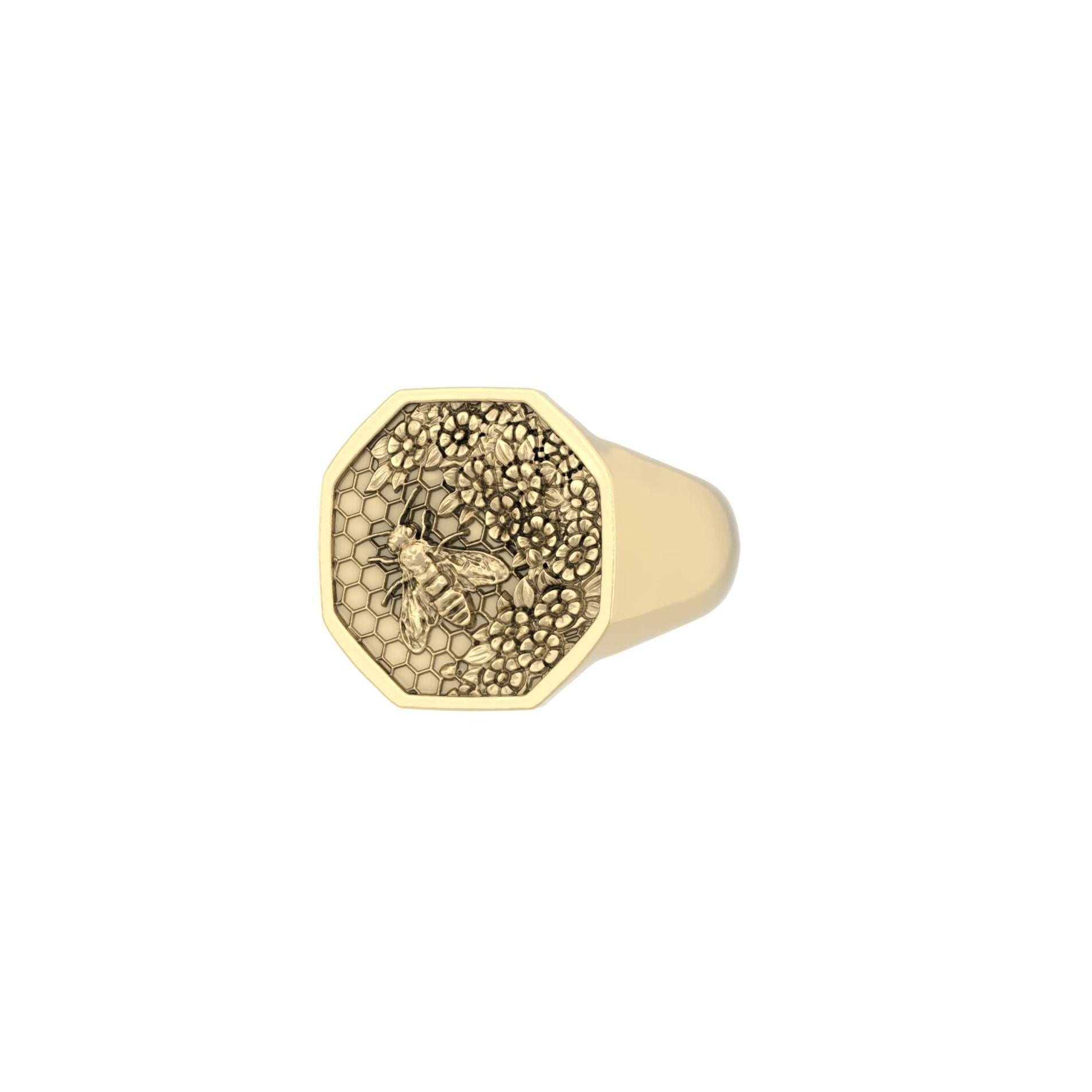 Small Honeycomb Bee Signet Ring | 9ct Yellow Gold - BeckonJewel