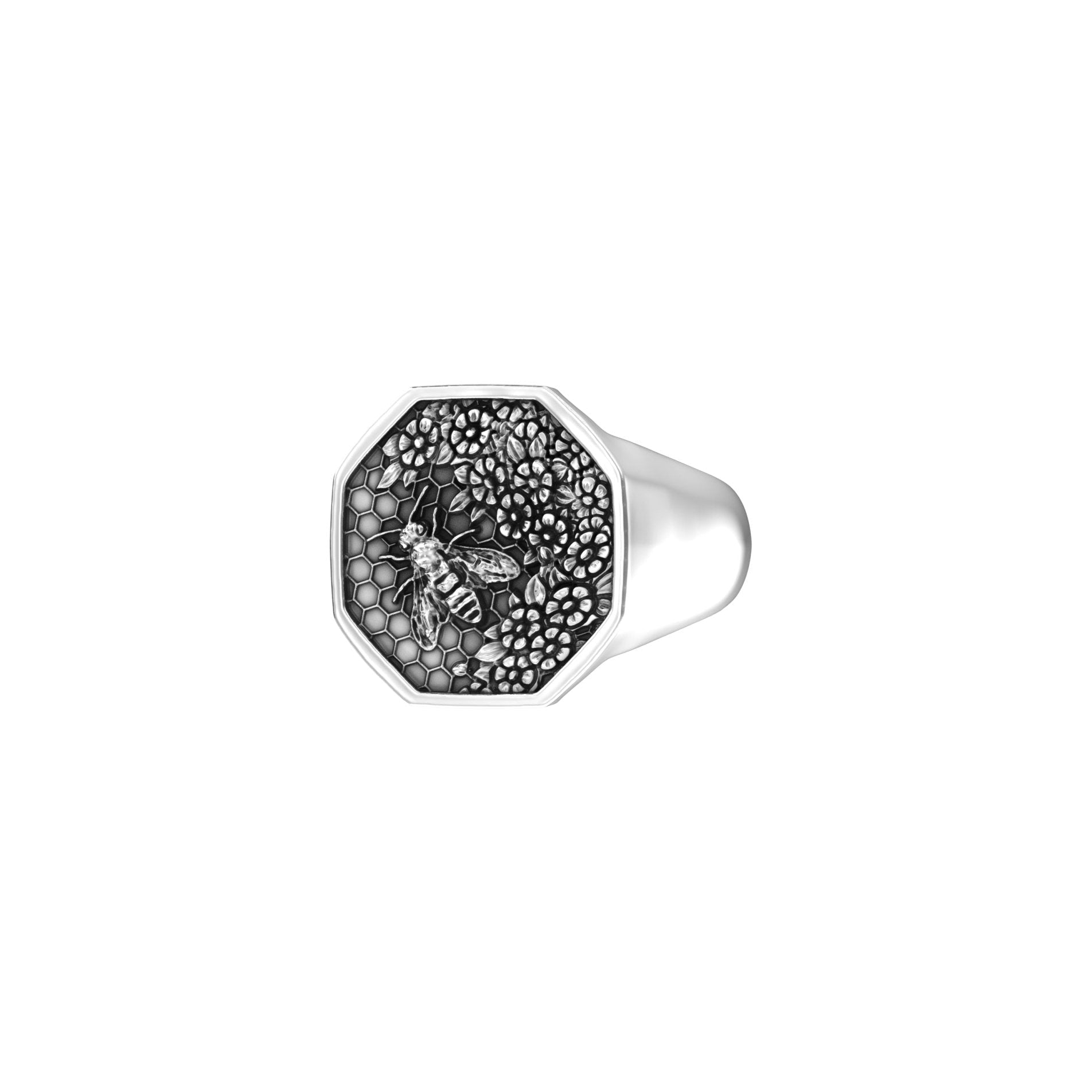 Small Honeycomb Bee Signet Ring | Sterling Silver - BeckonJewel
