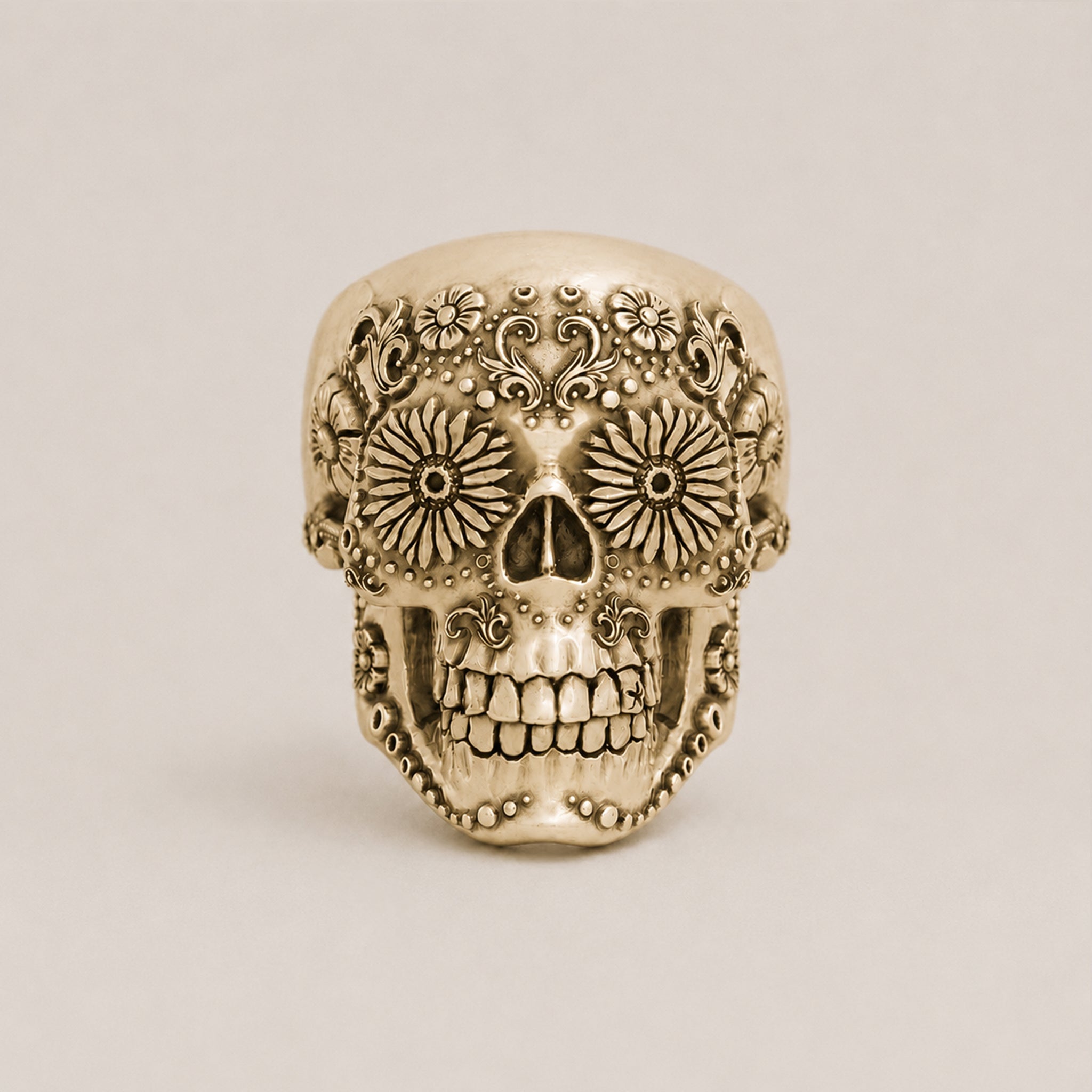 Small Sugar Skull Ring – Handcrafted 9ct Yellow Gold - BeckonJewel