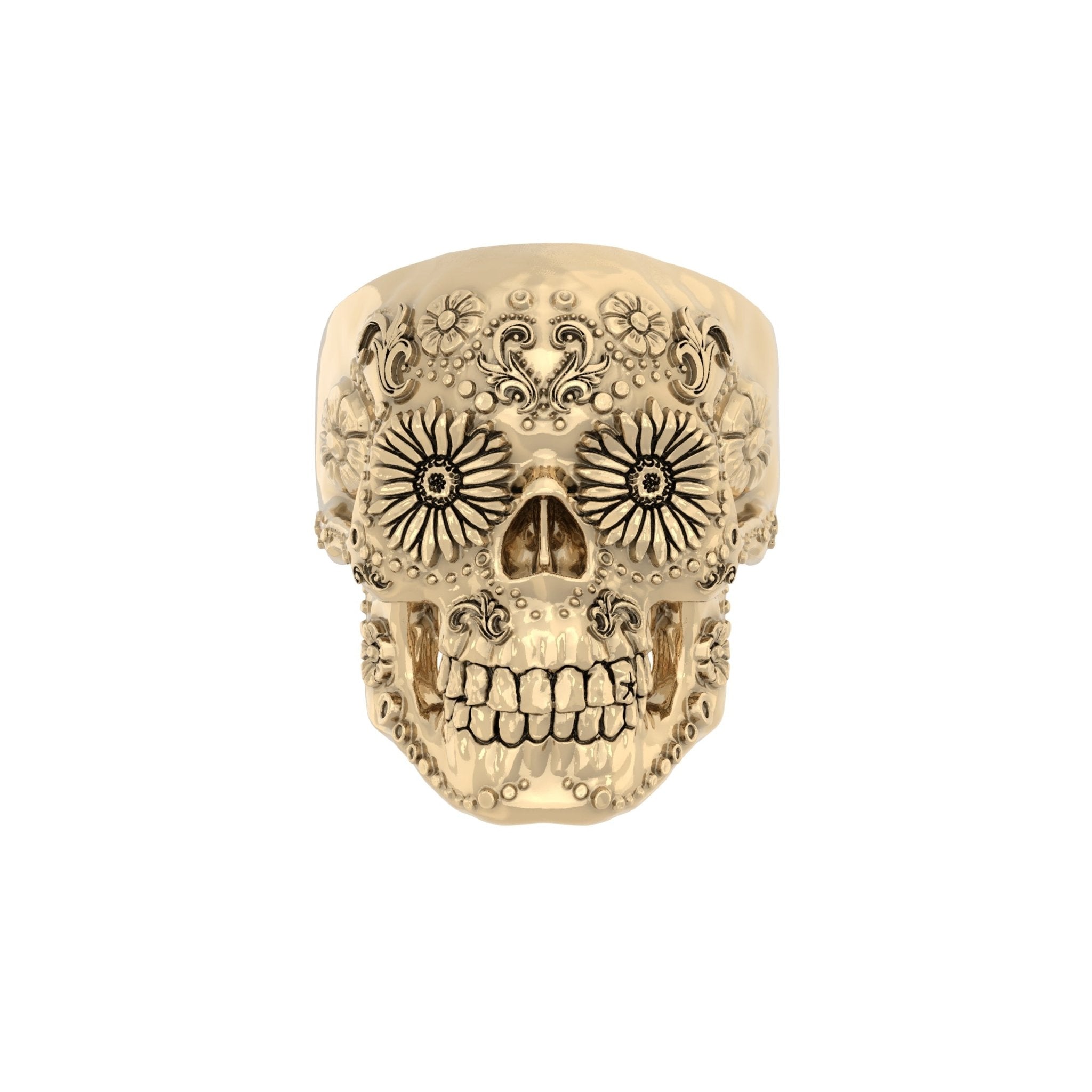 Small Sugar Skull Ring – Handcrafted 9ct Yellow Gold - BeckonJewel