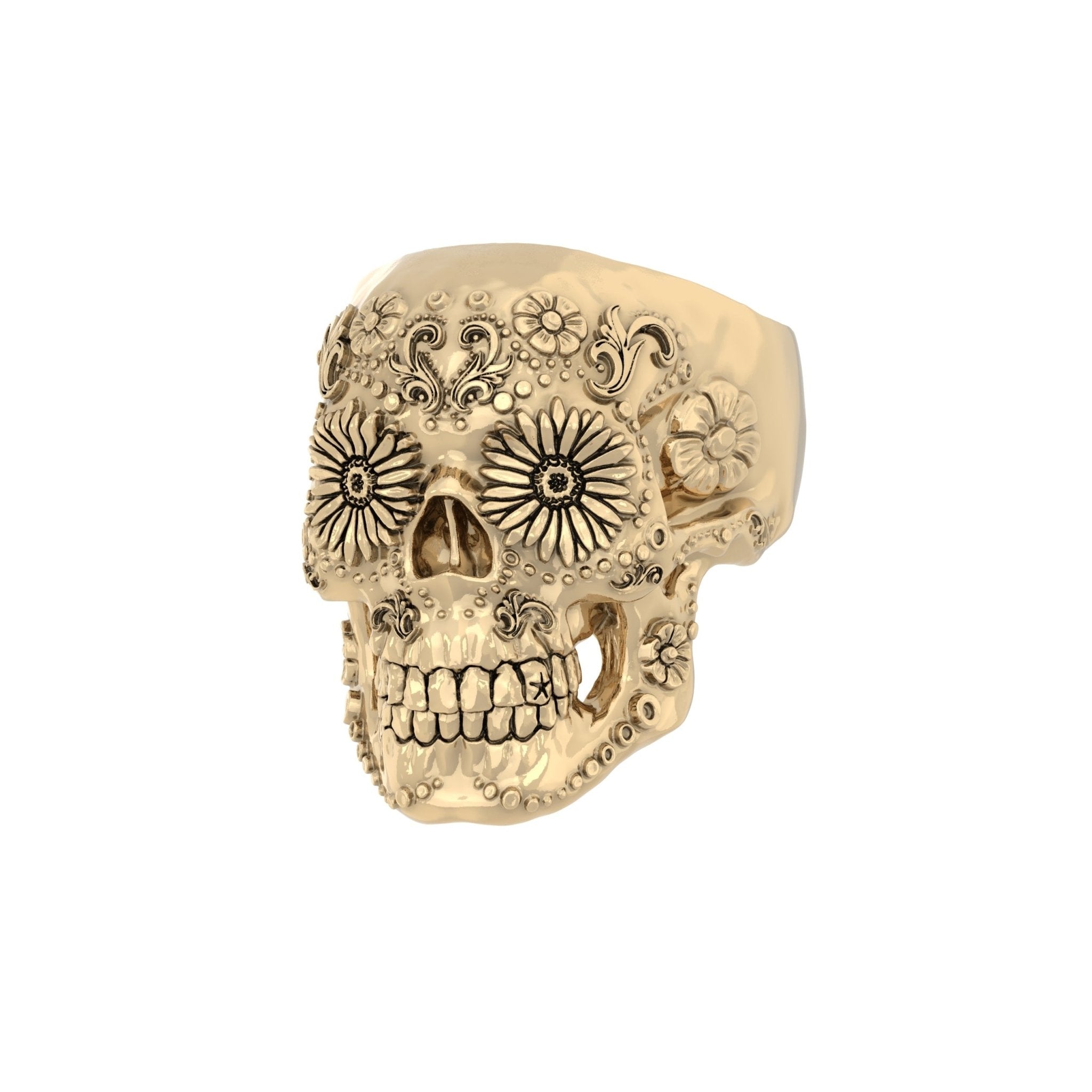 Small Sugar Skull Ring – Handcrafted 9ct Yellow Gold - BeckonJewel