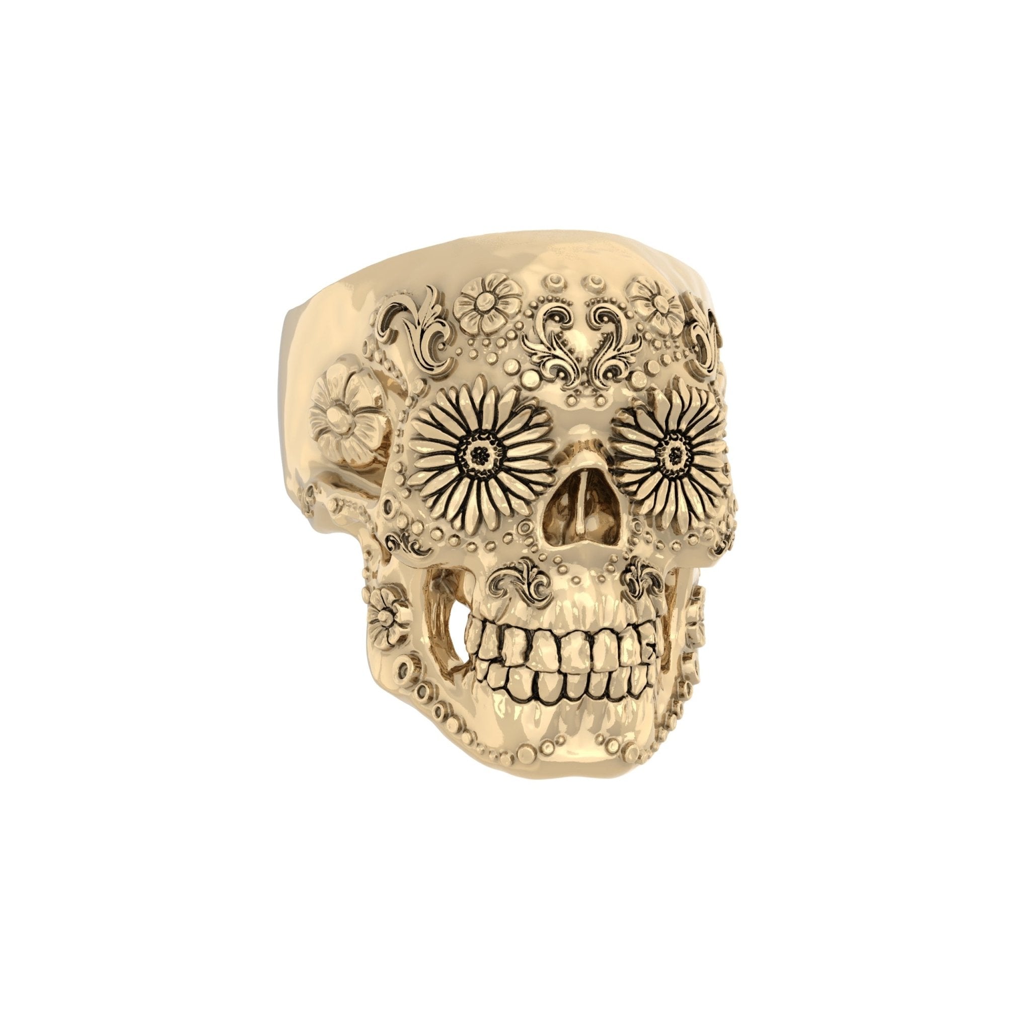 Small Sugar Skull Ring – Handcrafted 9ct Yellow Gold - BeckonJewel
