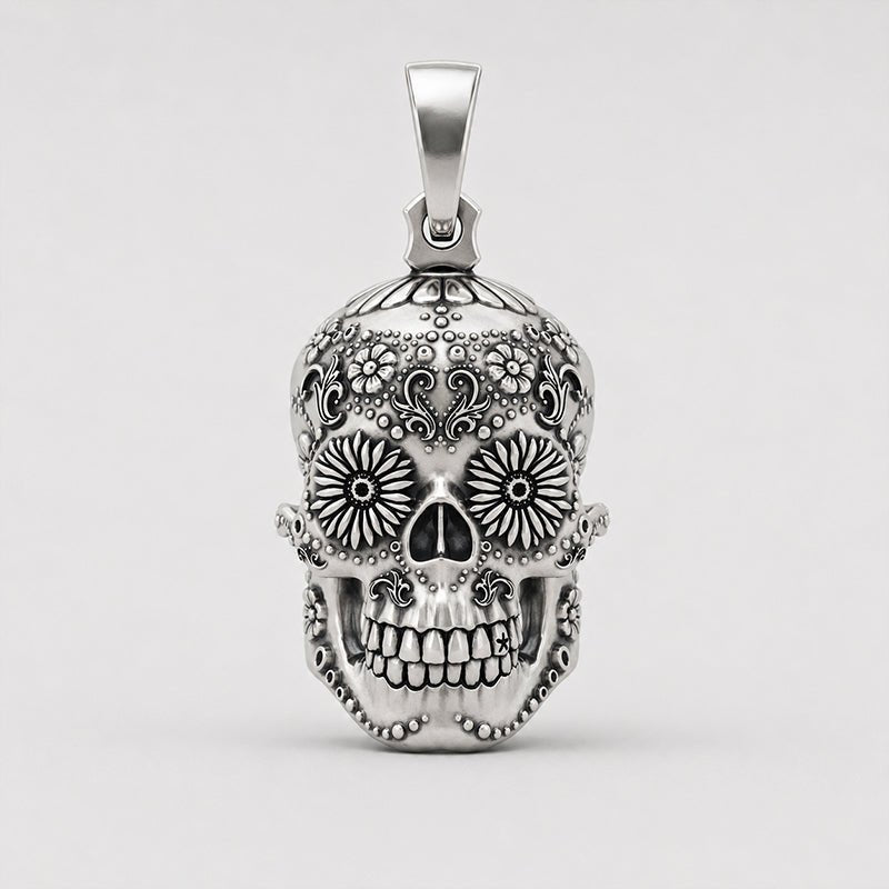 Sugar Skull Pendant – Handcrafted Sterling Silver - BeckonJewel