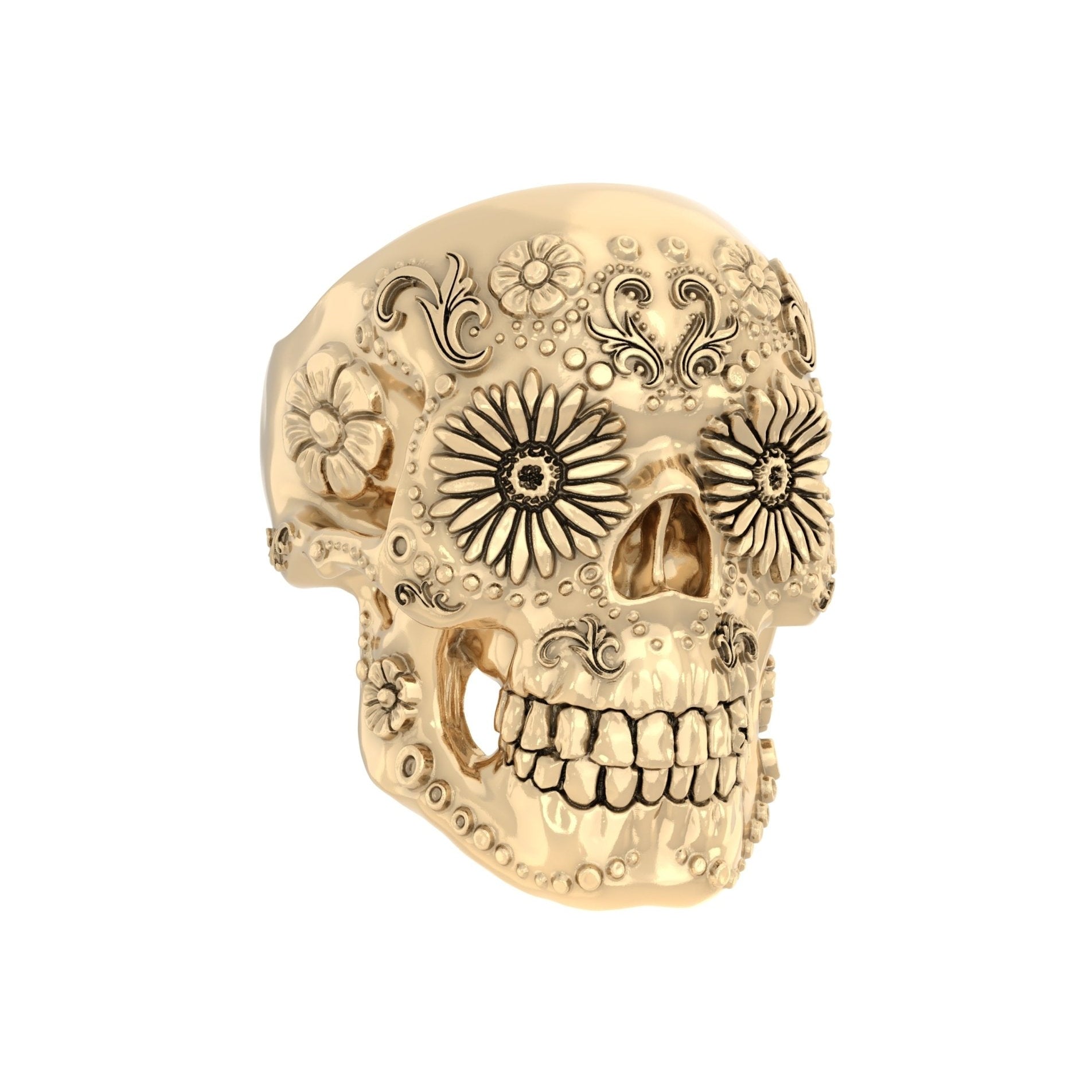 Sugar Skull Ring – Handcrafted 9ct Yellow Gold - BeckonJewel