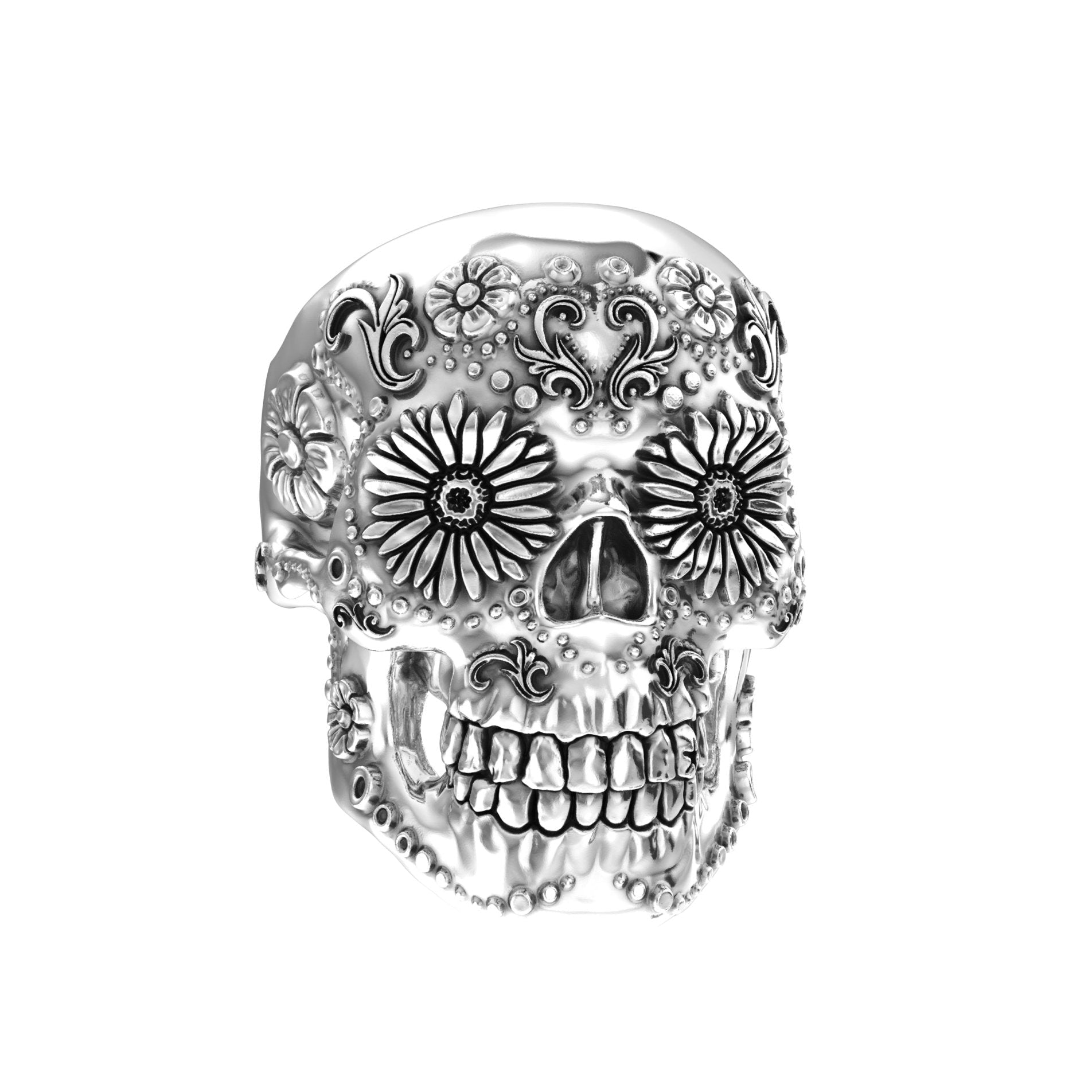 Sugar Skull Ring – Handcrafted Sterling Silver - BeckonJewel - Right Side