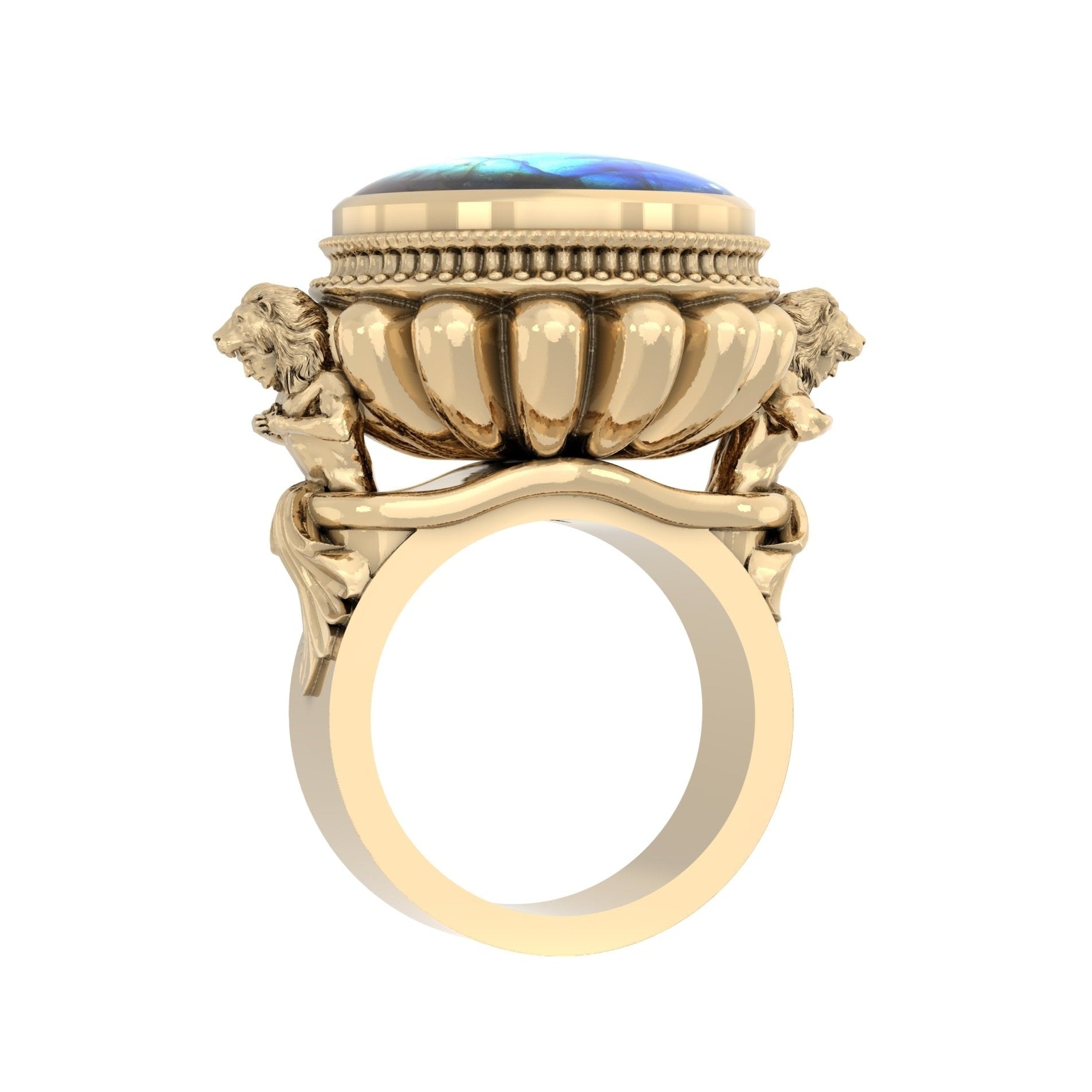 The Herculean Ring in 9ct Gold with Labradorite – Strength in Sculpted Form - BeckonJewel