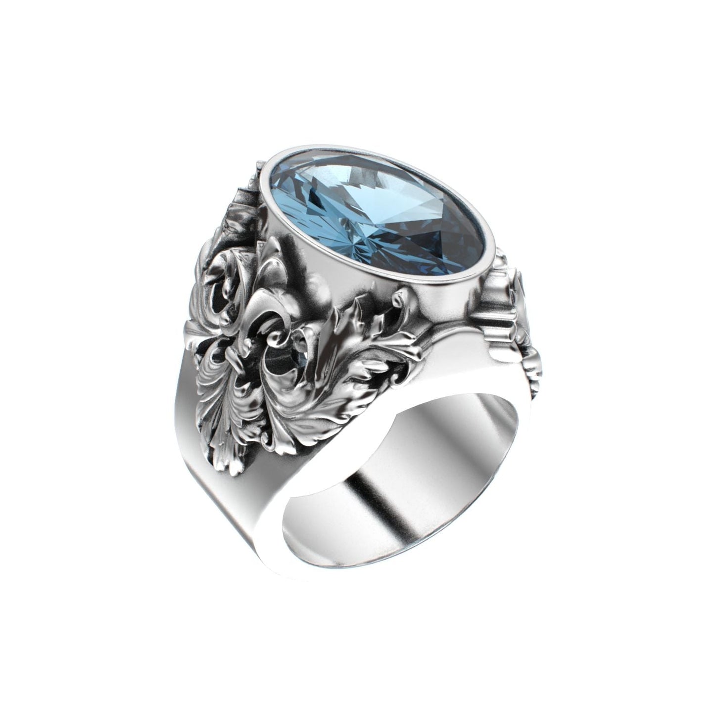 Victorian Filigree Ring - Aquamarine - 925 Silver