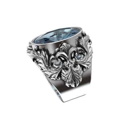 Victorian Filigree Ring - Aquamarine - 925 Silver