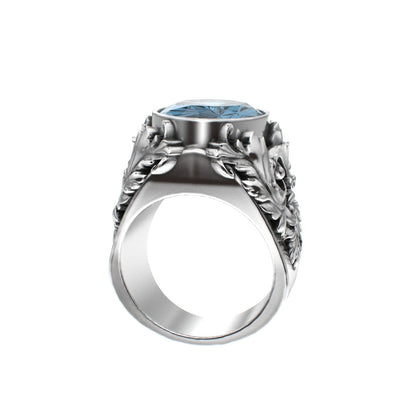 Victorian Filigree Ring - Aquamarine - 925 Silver