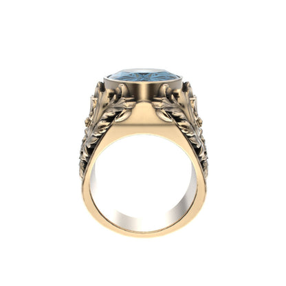 Victorian Filigree Ring - Aquamarine - 9ct Gold