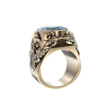 Victorian Filigree Ring - Aquamarine - 9ct Gold