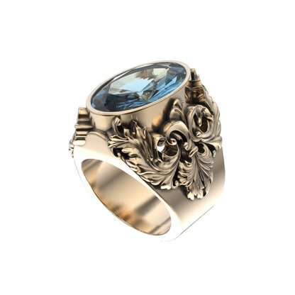 Victorian Filigree Ring - Aquamarine - 9ct Gold