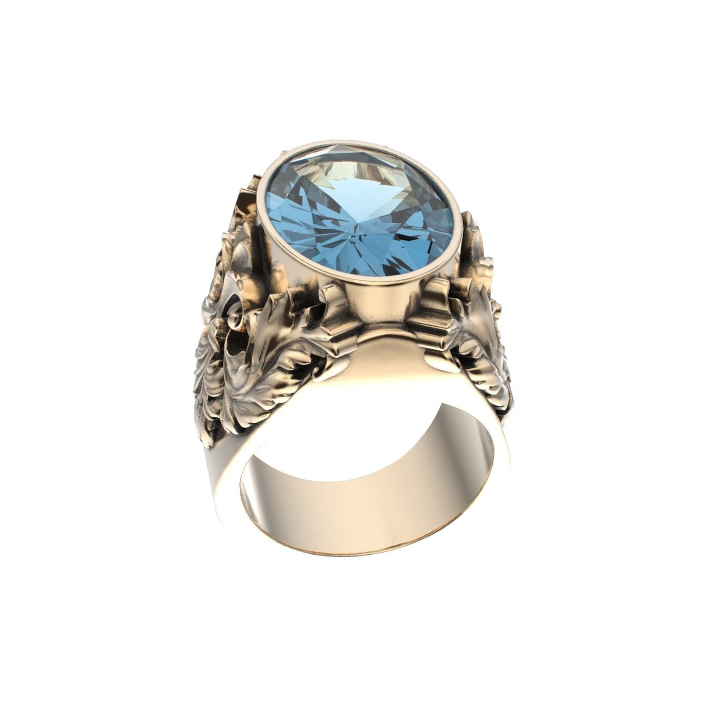 Victorian Filigree Ring - Aquamarine - 9ct Gold