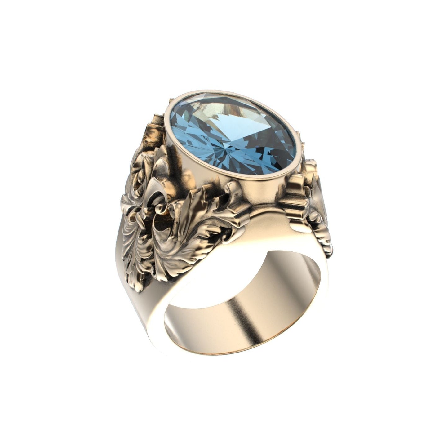 Victorian Filigree Ring - Aquamarine - 9ct Gold