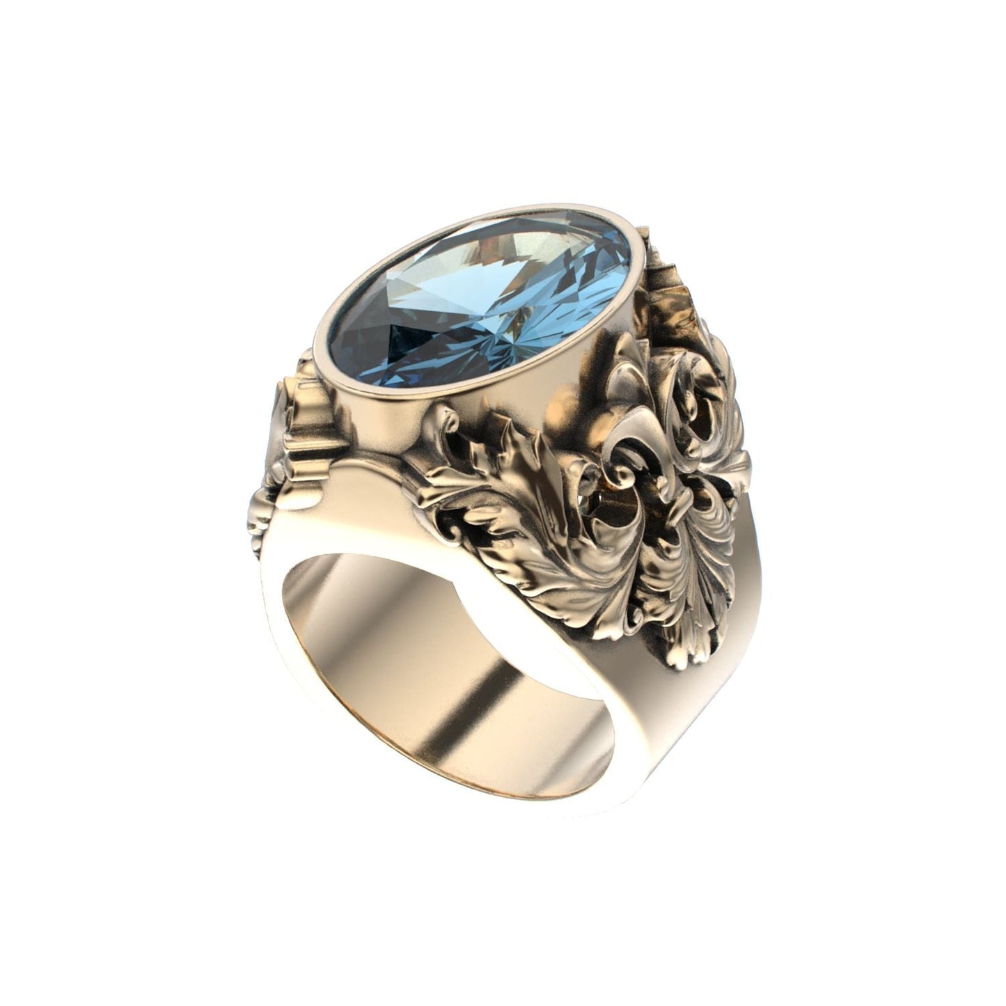 Victorian Filigree Ring - Aquamarine - 9ct Gold